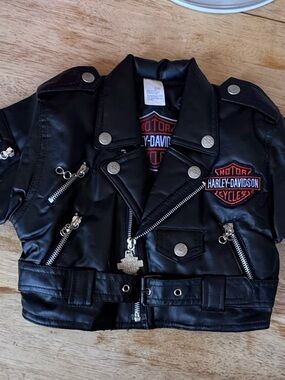 Harley-Davidson Black Faux Leather Moto Jacket with Red Patch